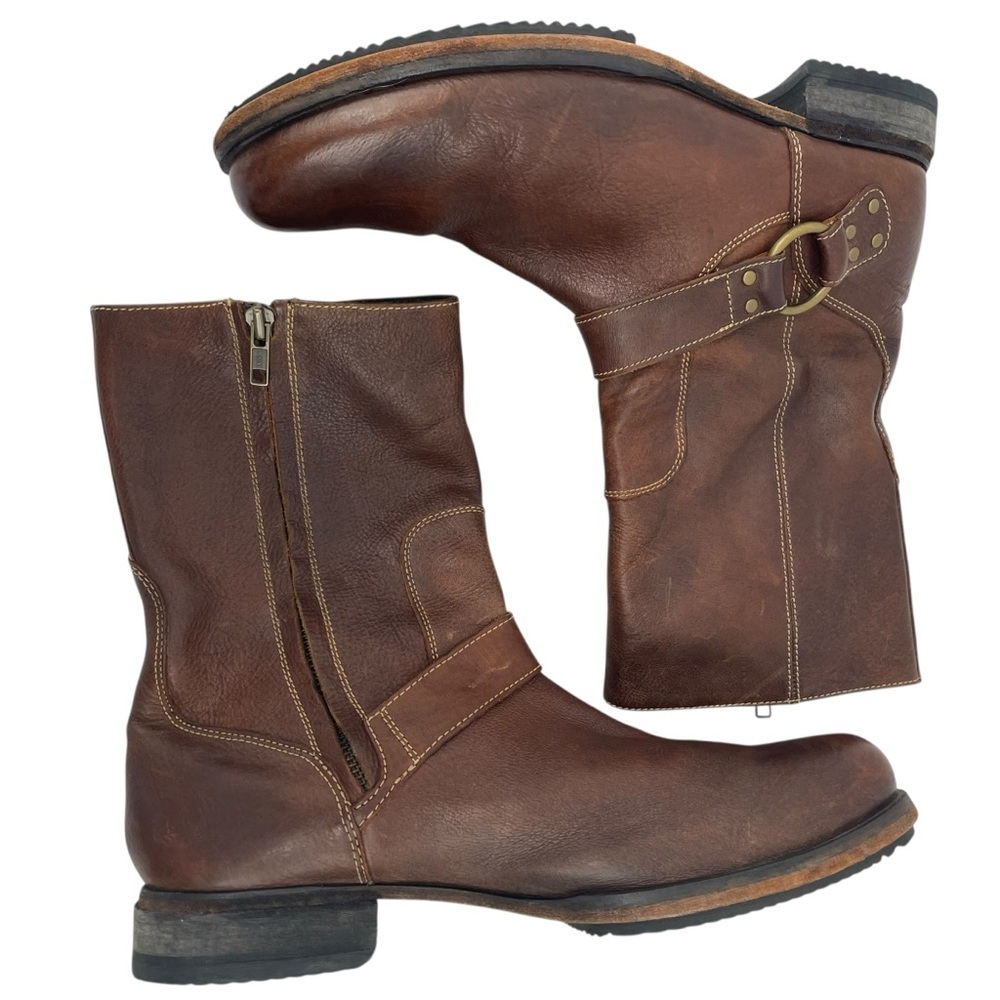 Vintage Cole Haan Leather Moto Harness Side Zip Biker Western Ankle Boots  9.5